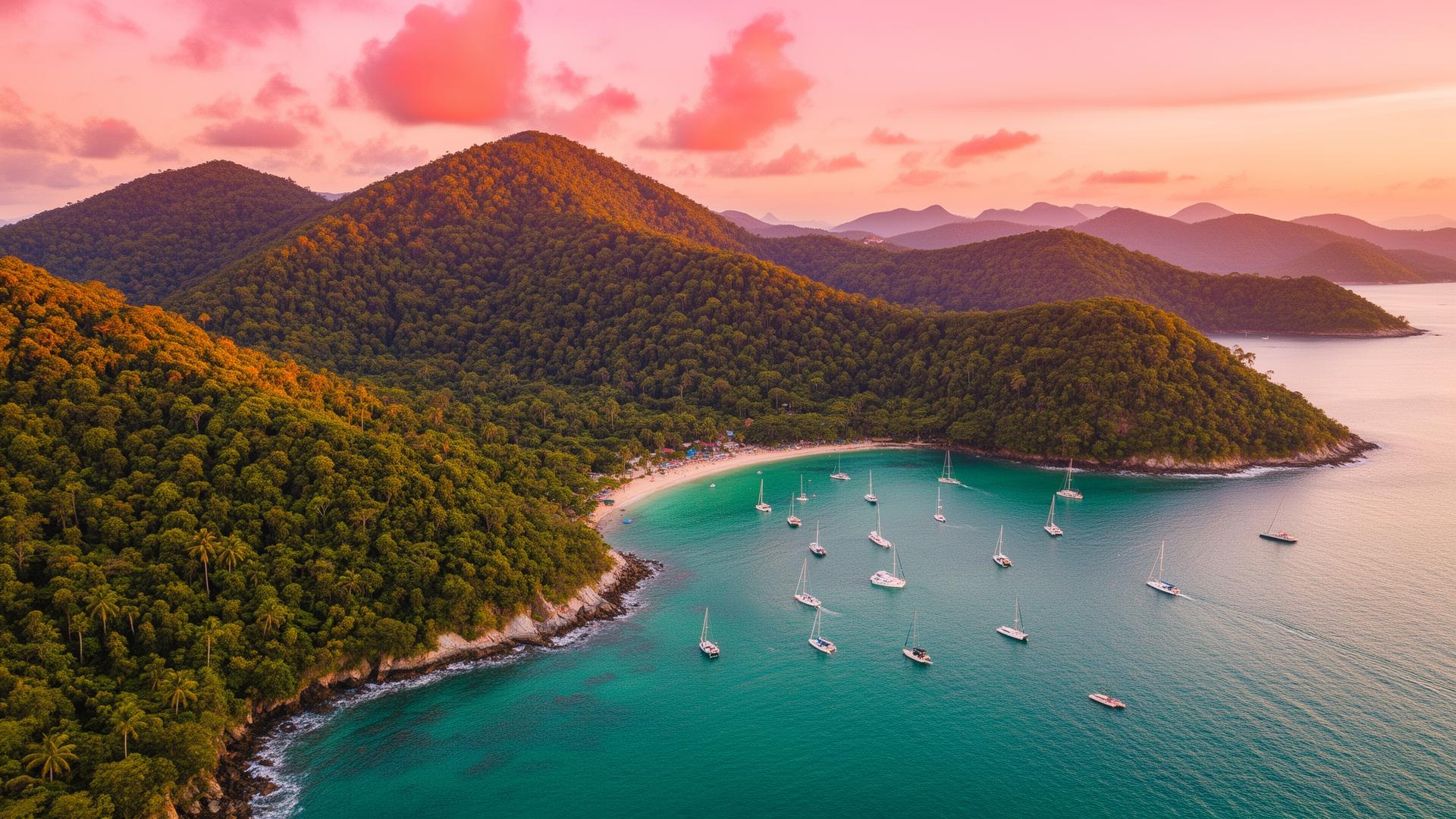 Aerial view of Ilhabela coastline